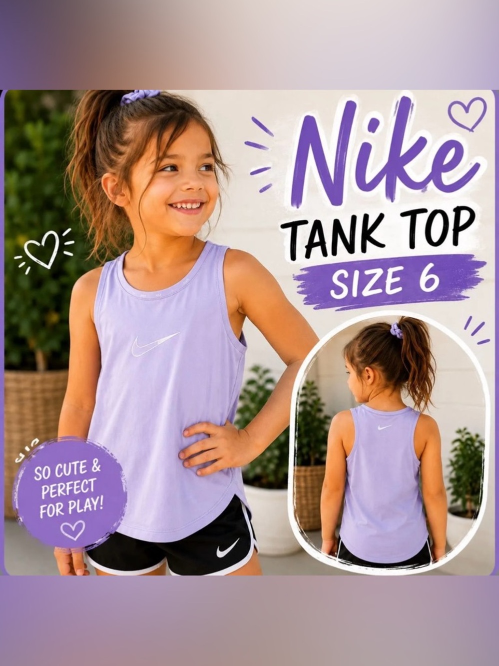 Nike Girls' Lavender Tank Top with White Swoosh
